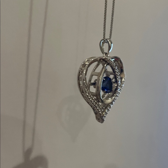 Unstoppable Love Blue & White Lab-Created Sapphire Heart Loop Necklace Sterling - Picture 11 of 15